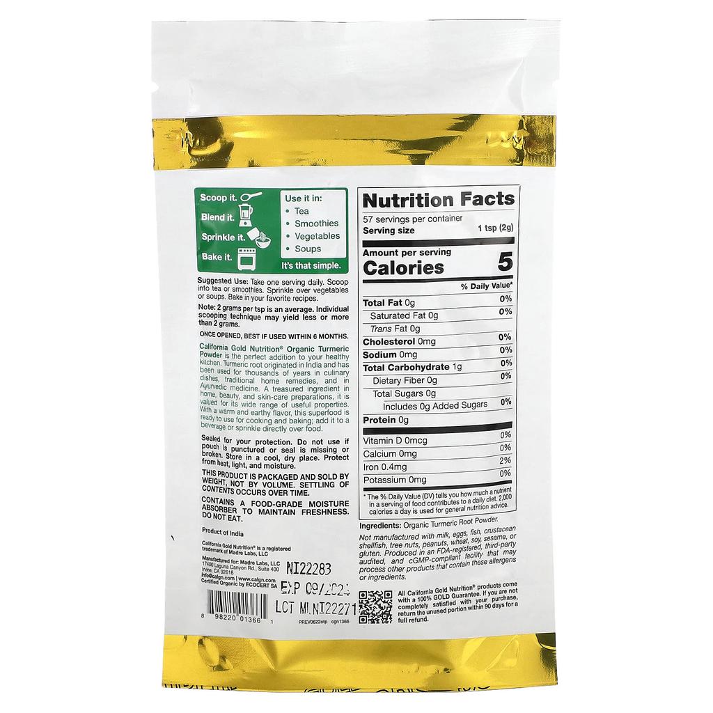 Superfood, Organic Turmeric Powder, 4 Oz 114 G)