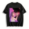 Heartbroken Vibe Purple-haired Girl & Dark Pattern Lover Print Top Anime Style Niche Design T-shirt Pure Cotton T-shirt