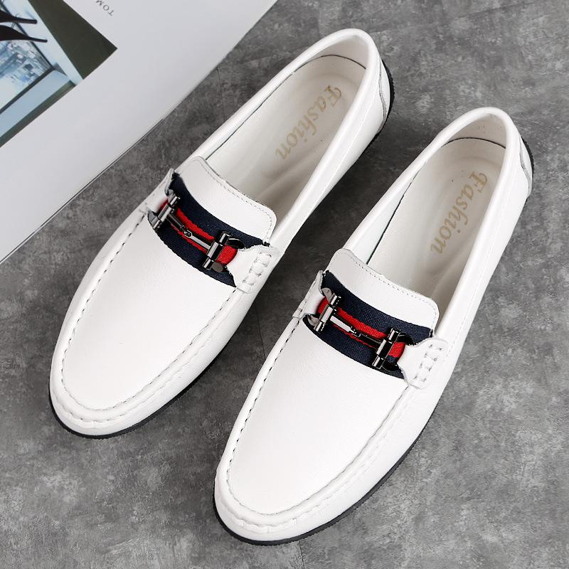 Men's casual lazy shoes trend men's solid color beanie shoes cowhide shoes one pedal soft-soled driving shoes