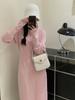 Autumn and winter lazy style thin V-neck pullover sweater loose casual temperament solid color long-sleeved knitted dress