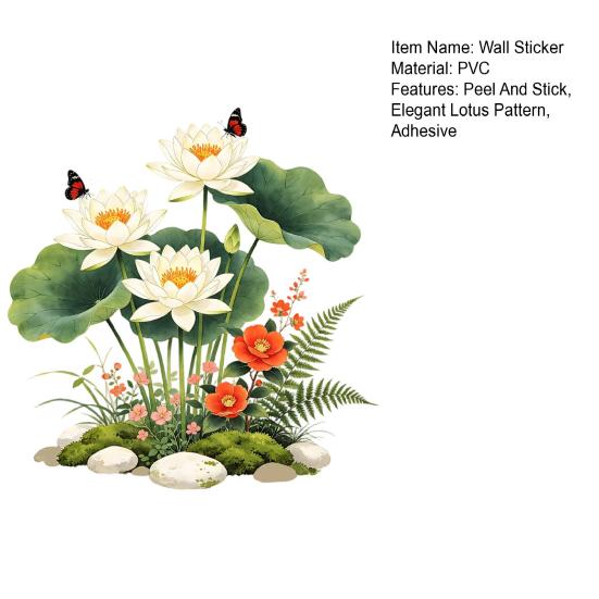 White Lotus Wall Sticker Waterproof Self-Adhesive Flowers Lotus Leaf Wall Decal Peel And Stick