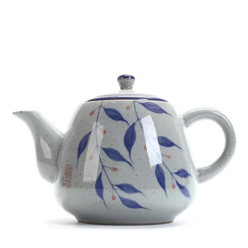 

900ml Ceramic Large Teapot with Handle Vintage Handpainted Blueandwhite Porcelain Filter Tea Pot Restaurant Teaware