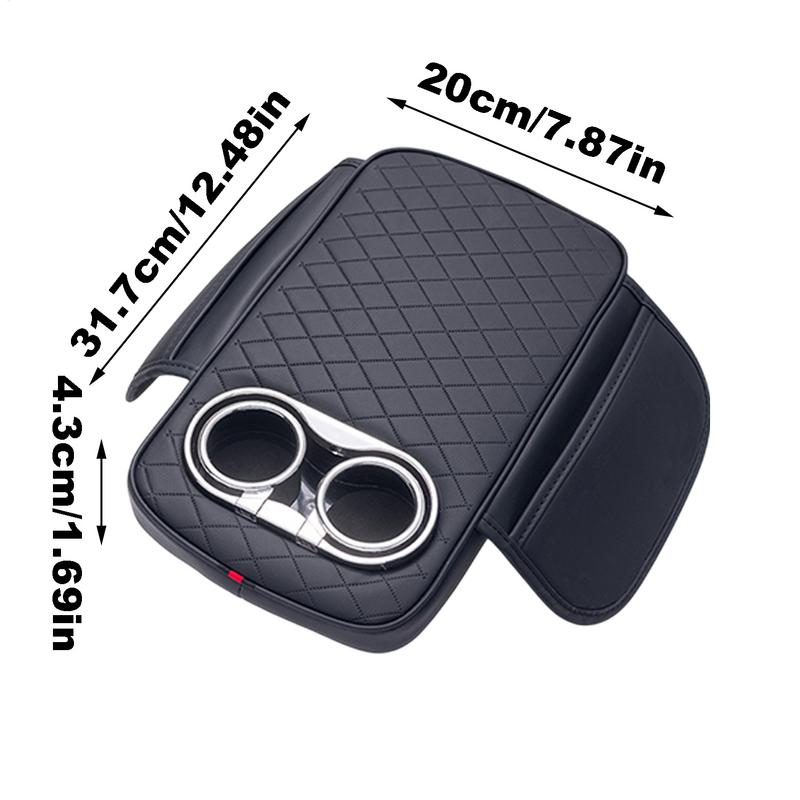 Car Armrest Cover Cushion Car Armrest with Cup Holder Center Console Arm Rest PU Leather Armrest Pillow Armrest Cushion with
