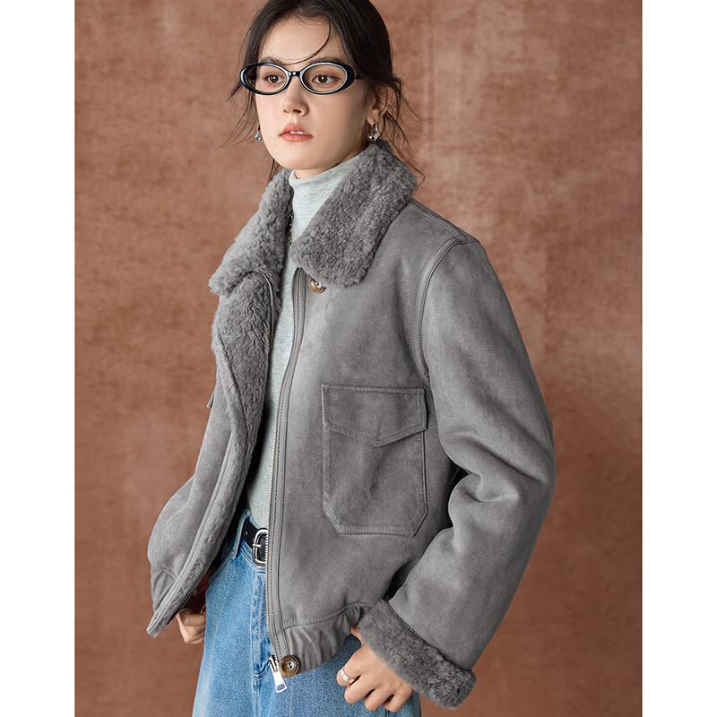 Women's 100% Lamb Wool Barn Style Retro Color-block Fur Coat