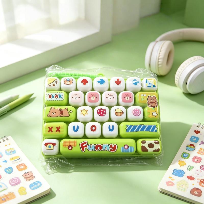 Stress Relief Keyboard Fidget Toy 26 Key Simulated Bell Pendant Cute Animal Decor for Daily Anxiety Release