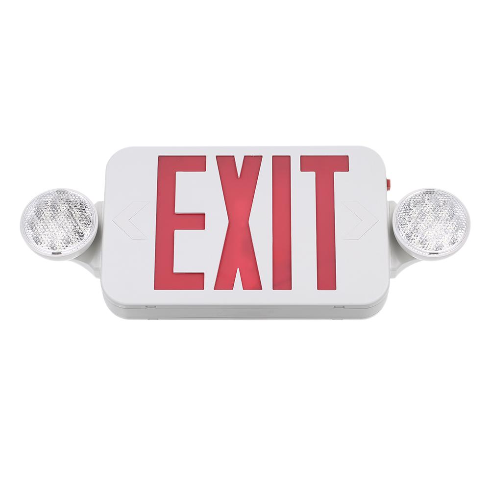 AC120/277V Red Exit Sign LEDs Combo Emergency Light with Adjustable Two Head Backup Batterys Wall