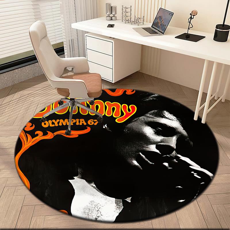 1pc Famous rock singer Johnny Hallyday Round carpet Painted Printed circular carpet, home door mat, outdoor travel protection carpet