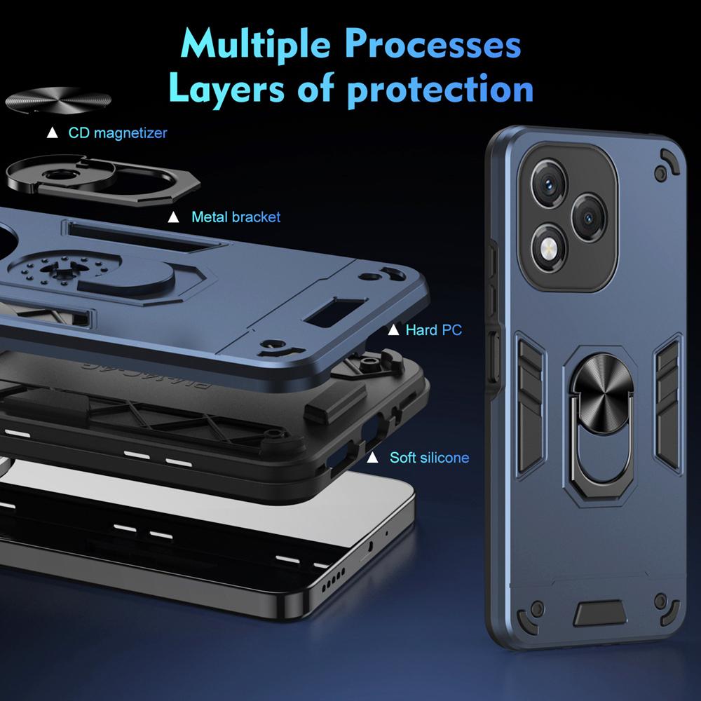 Wousunly For Honor 400 Lite Case With Sliding Camera Cover, Military Grade Protection With 360° Rotatable Magnetic Ring Kickstand Shockproof Phone Case For Honor 400 Lite (Blue - View #5