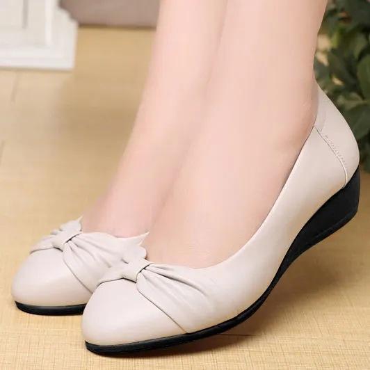 Soft leather soft-soled shoes flat-soled wear-resistant waterproof bow shoes micro-business group buying