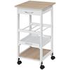 Carrello da portata Carrello da cucina su ruote 2 ripiani + Vassoio rimovibile + Cassetto Legno di pino Bianco Rovere chiaro