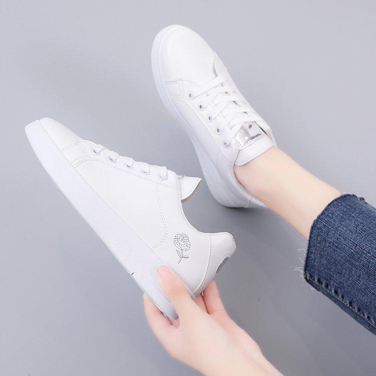 2025 Spring/summer New Women's Shoes PU Leather Breathable Sporty Casual Shoe Board Shoes Student White Shoes INS Low-top