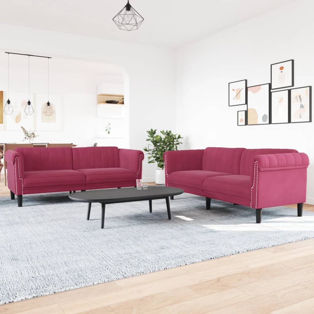 2 Piece Sofa Set in Burgundy Velvet