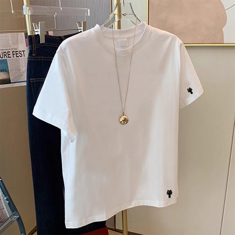 

2025 новый весенне-летний дизайн, белая футболка с коротким рукавом, женская, свободная, универсальная, повседневная, простая, трендовая S