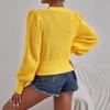 European & American Solid Color Knitwear Women's Lantern Sleeve Cable Knit Pullover Sweater - Autumn/Winter, Round Neck