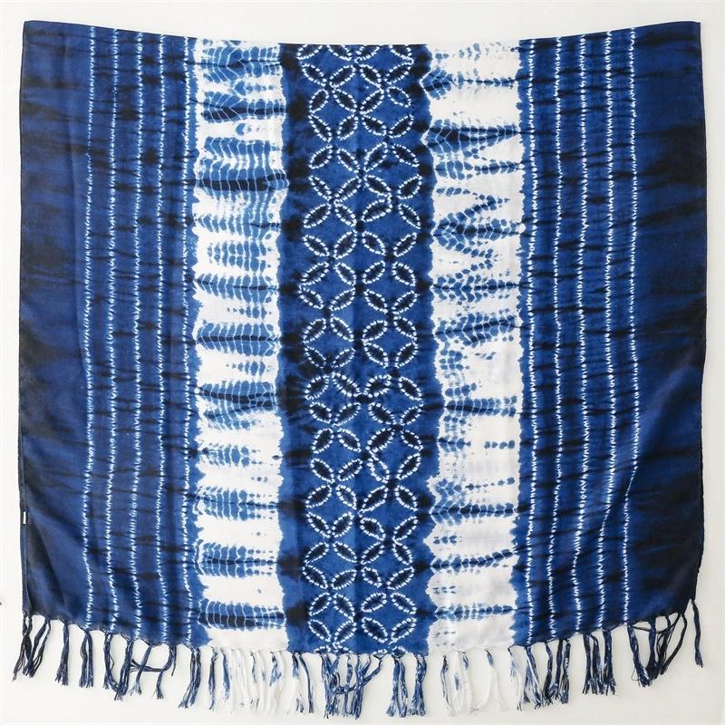 New Ethnic-Style Tie-Dye Colorized Blue-And-White Cotton And Linen Scarf Travelling Shawls For Women