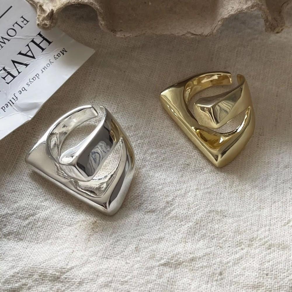 Adjustable Finger Ring Geometric Silver Plated Open Ring Irregular Ring  For Party Birthday Gift