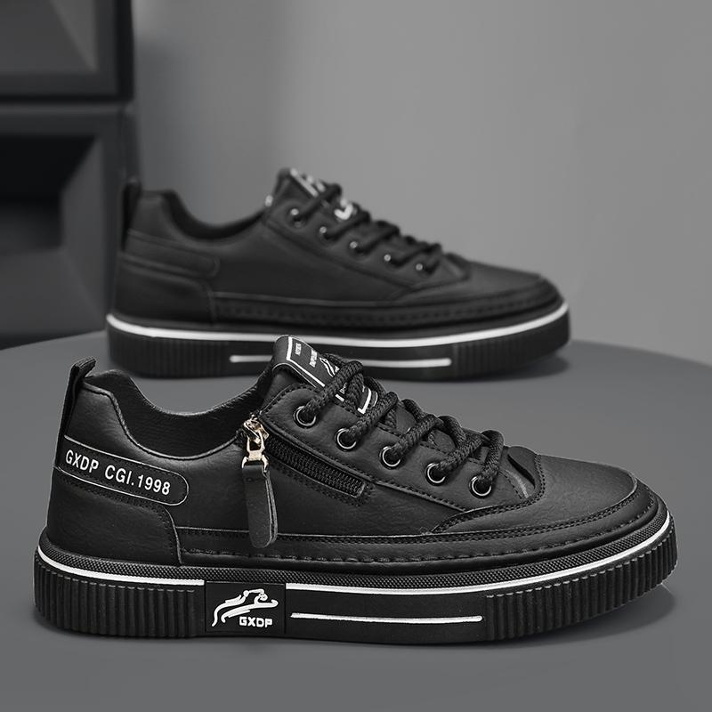 White Leather Sneakers Thick Bottom Casual Flats Anti Slip Outdoor Walking Sports Board Vulcanized Street Skate Shoe Lace-up