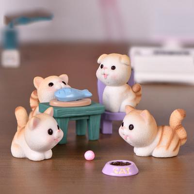 Clever Cute MINI Kitten Birthday Party Cake Topper Decor Doll Cartoon Bench Fish Cat Bowl Children's Day Dessert Miniature Doll