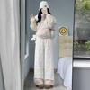 Women's Pink Fleece Cotton Windproof Pants - Thick, Warm, Wide-Leg Design for Autumn/Winter.