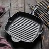 ZISIZ 26cm Cast Iron Striped Steak Frying Pan