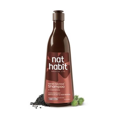 Nat Habit Rizinus Schwarzkümmel Navdha Shampoo Für Männer Natürlicher Haarreiniger Ayurvedische Kräuterformel Für Kopfhautpflege 250ml Packung