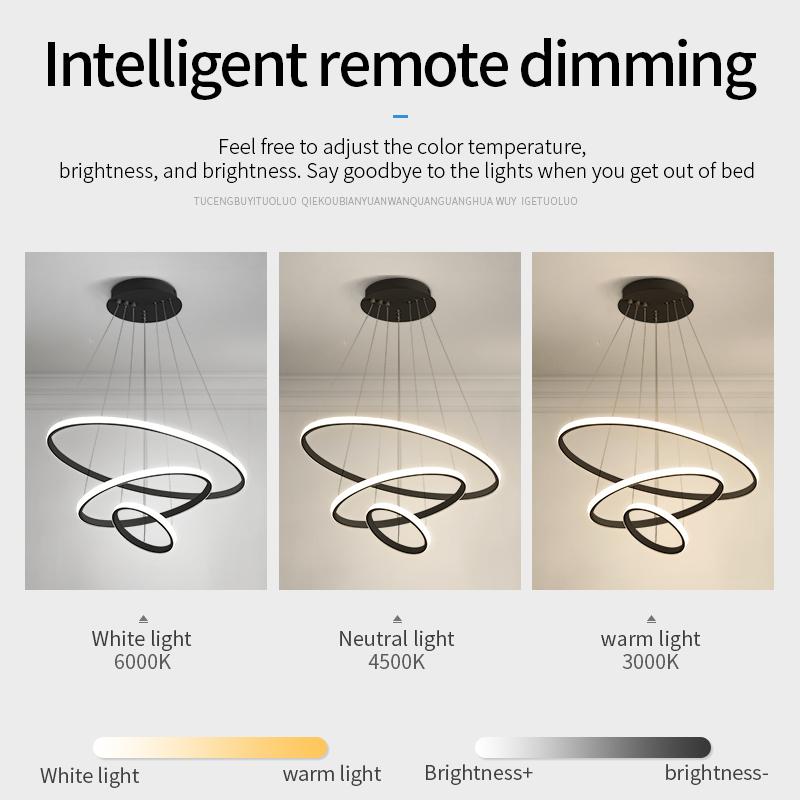 Dining Room Ring Chandelier Led Hanging Lamp Round Circle Black Chandelier for Living Room Bedroom Kitchen Indoor Decor Lighting