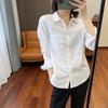 Women's Pure Cotton White Long Sleeve Casual Shirt - Loose Fit for Spring and Autumn