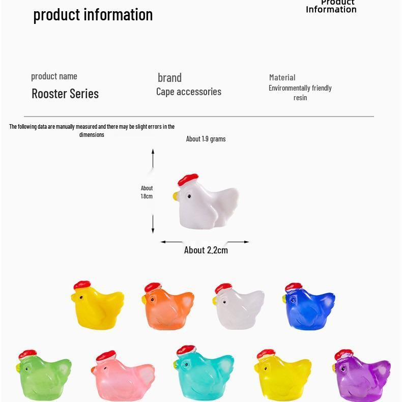 Luminous Rooster Resin Ornament: Colorful Small Animal Desktop Decor