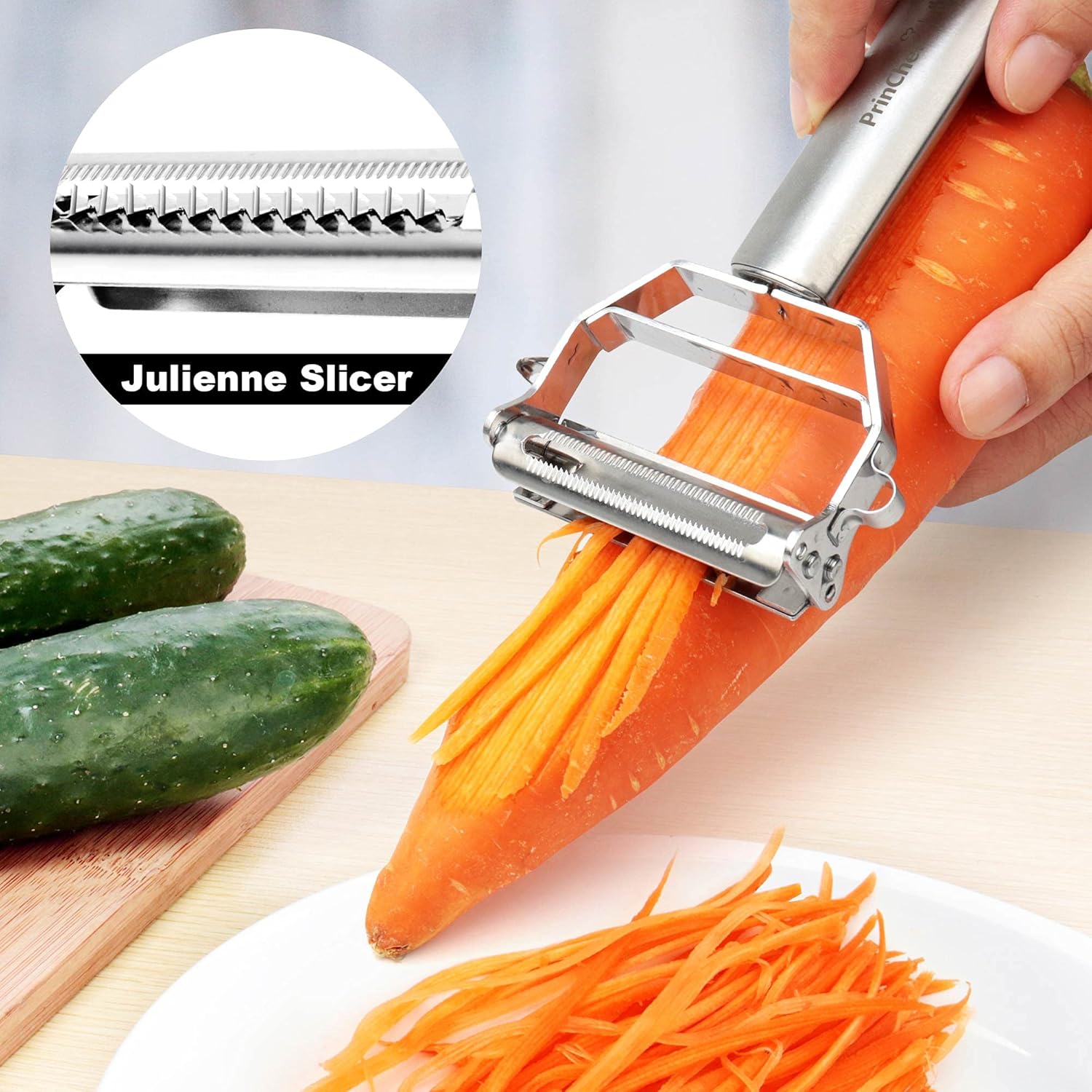

Stainless Steel Vegetable Peeler 4-in-1 Multi-Function Kitchen Tool with Anti-Slip Ergonomic Handle for Potato Carrot Cucumber
