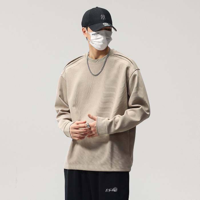 2025 Autumn Men s Solid Color Patchwork Long Sleeve Loose Sweatshirt 4XL