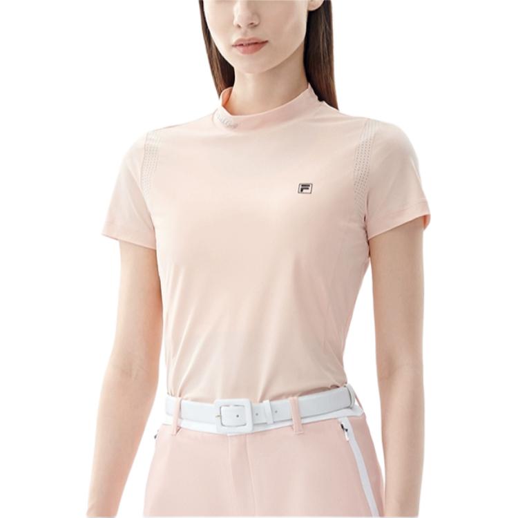FILA Athletics Solid Logo Sports Leisure Knit Short Sleeve T-Shirt Women tops Light-Pink Orange A11W225130F-OR
