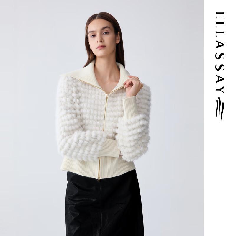 

ELLASSAY 100% Mink Fur Knit Splicing Coat S