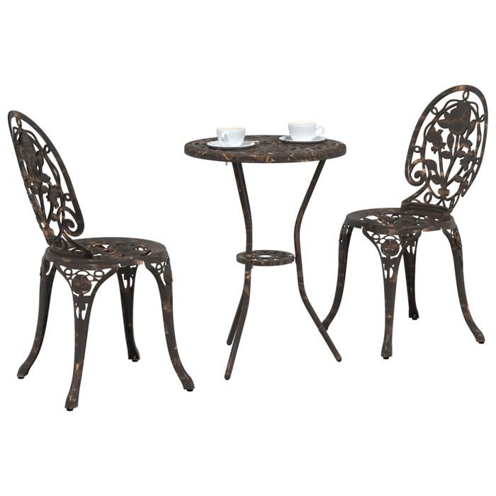 Set de Bistro de Jardin 3 Pièces en Aluminium Couleur Bronze 42002386