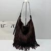 Womens Tassel Tote Bag Large Shoulder Bucket Vintage Top Grainsuede LeatherWomens