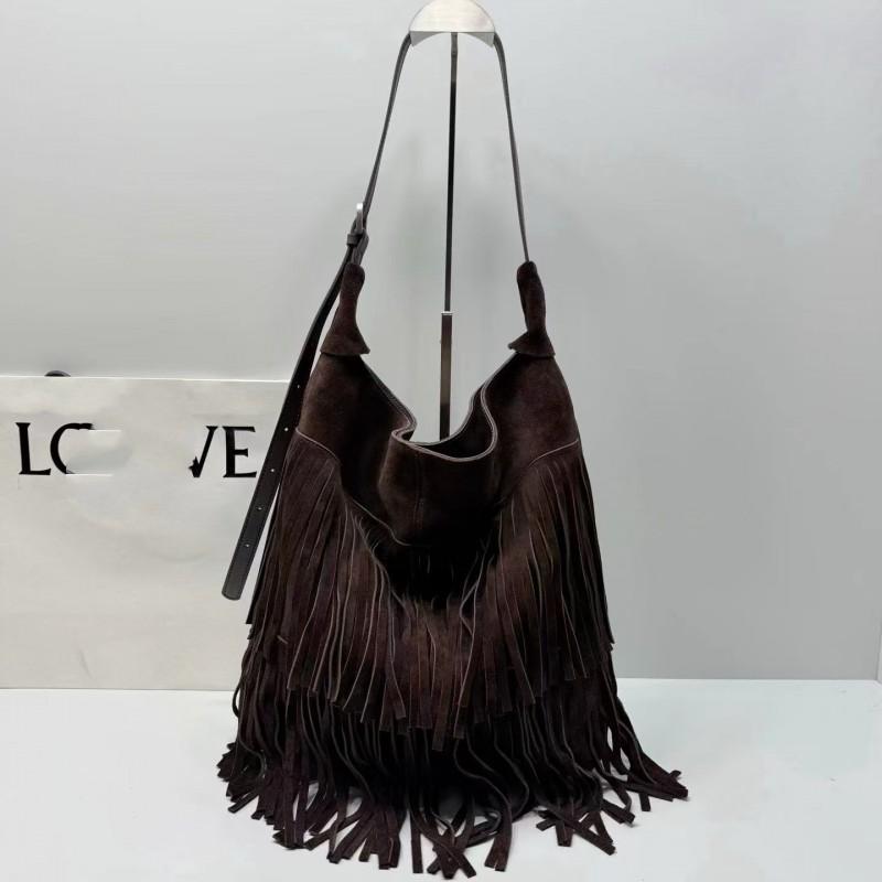 Womens Tassel Tote Bag Large Shoulder Bucket Vintage Top Grainsuede LeatherWomens