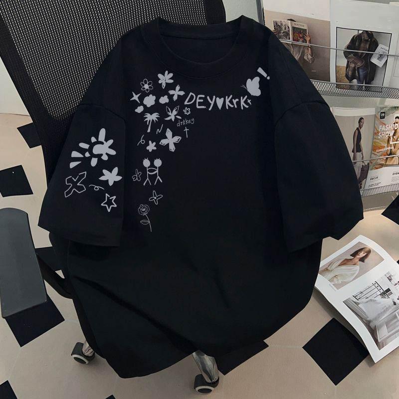 Tricou pentru femei de vară, mărime mare, bumbac, tricou moale, vrac, imprimat, casual, confortabil, pulover, tricou top