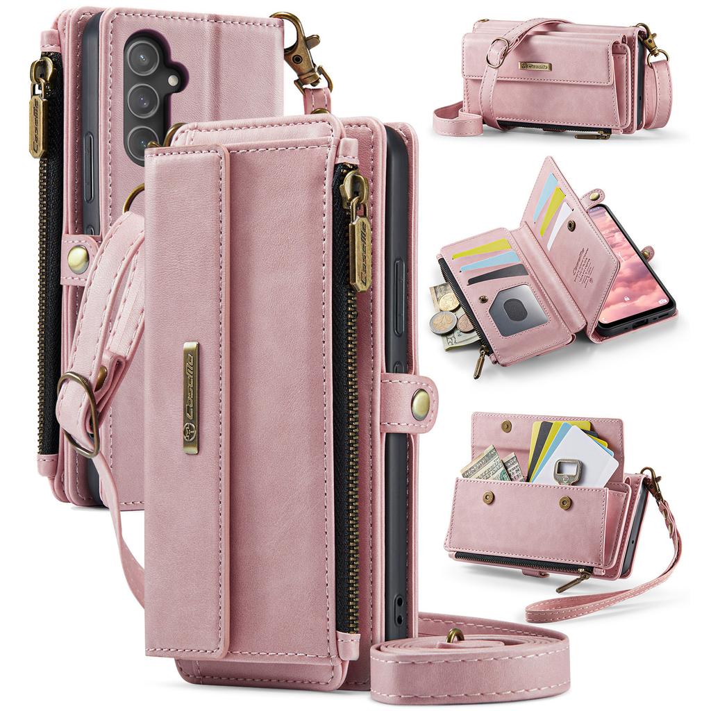 For Samsung Galaxy A54 5G Case CASEME C39 RFID Blocking Zipper Wallet Stand Leather Cover with Strap