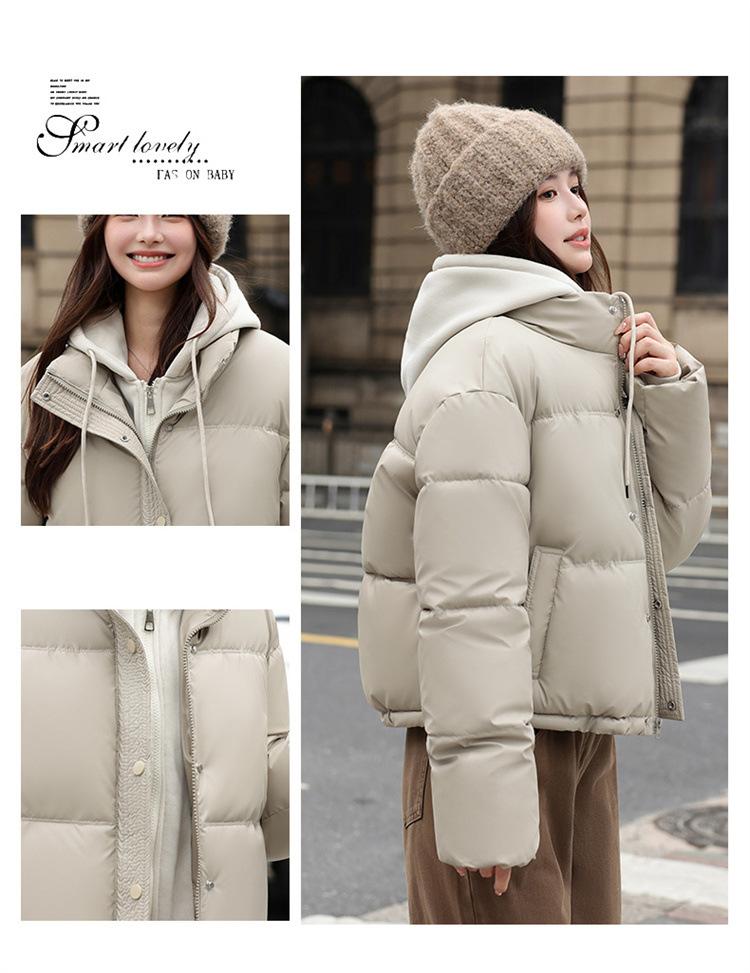 Fake Two-Piece Hooded Short Puffer Jacket With Drawstring