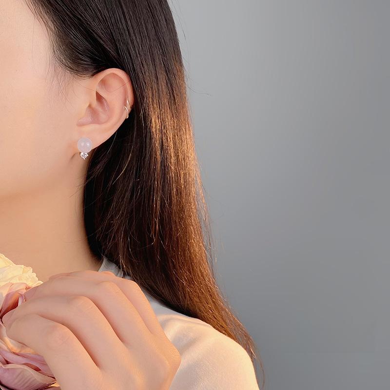 Ohrringe aus weißem Chalcedon und Zirkon für Damen, High-End, chinesisch, cool und elegant, Nischendesign