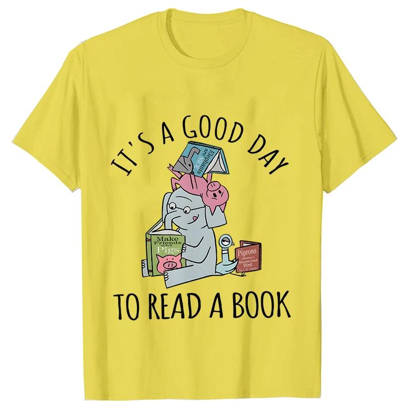 Its A Good Day To Read  T-shirts Women Book Lover Teacher Tshirts Elephant Cartoon Women's Clothing Vintage Women T-Shirts Tops