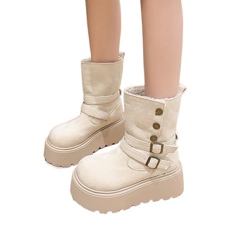 Fashionable Versatile Thick Soled Midsole Boots Women's Autumn Winter New Warm Women's Snow Boots