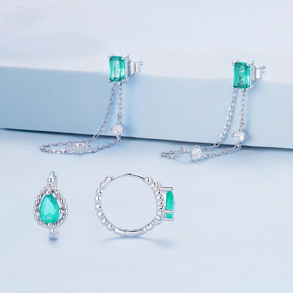 925 Sterling Silver Earrings Green Crystal Earrings Designer Fashion Earrings
