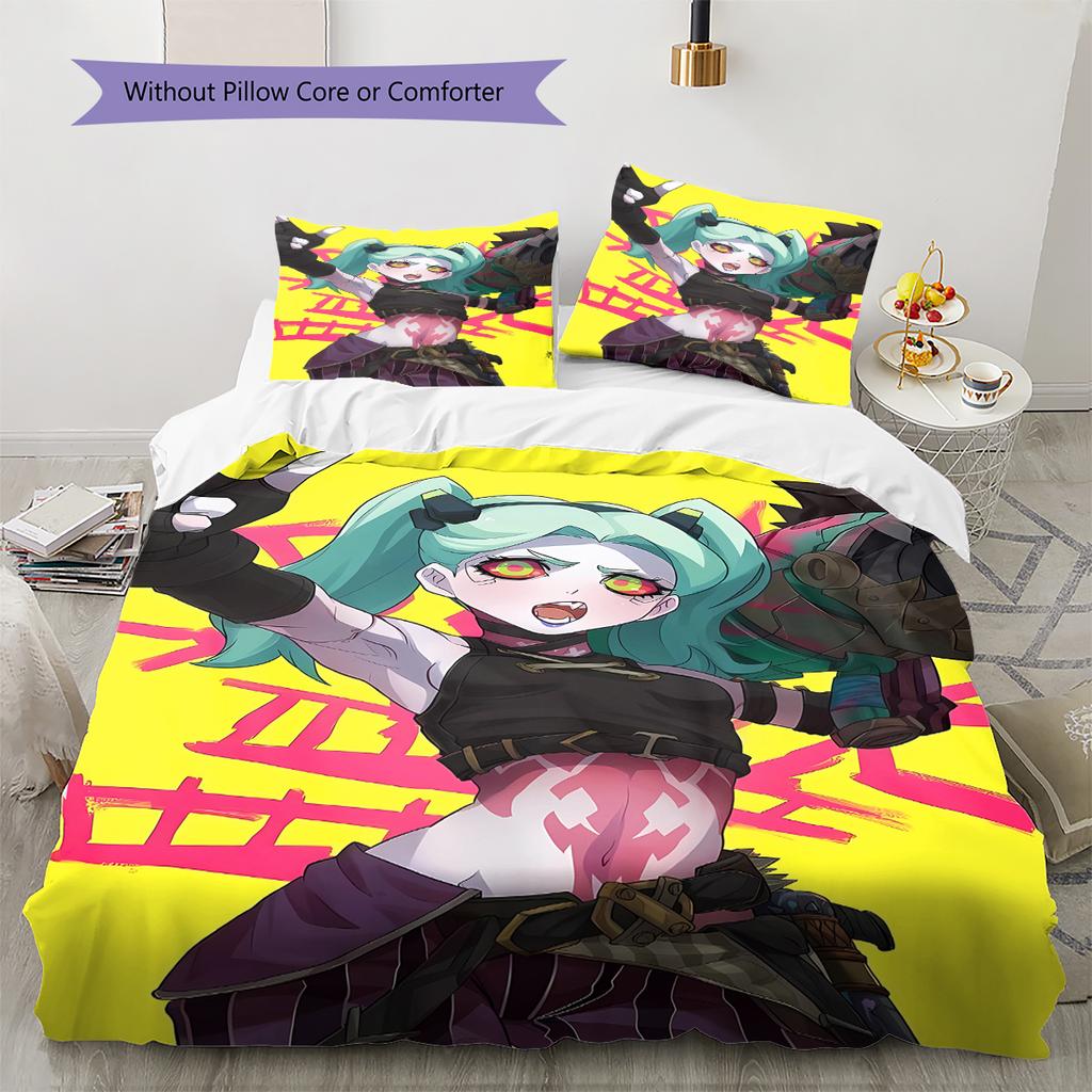 Cyberpunk Edgerunner Muster Bettwäsche, Steppbett Set Bettbezug Kissenbezug Zuhause Geburtstagsgeschenk (1 Bettbezug + 2 Kissenbezüge, ohne Füllung)