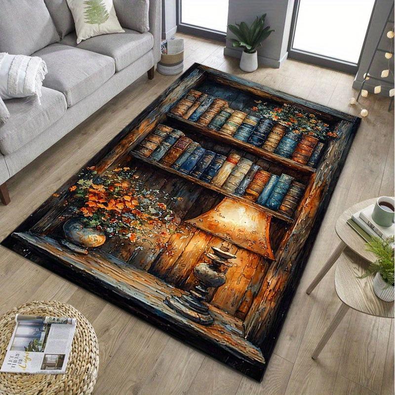 Vintage Library Rug for Study RoomBookshelf Patterned Carpets,Classic Home Decor Elements Anti slip carpet can be machine washed