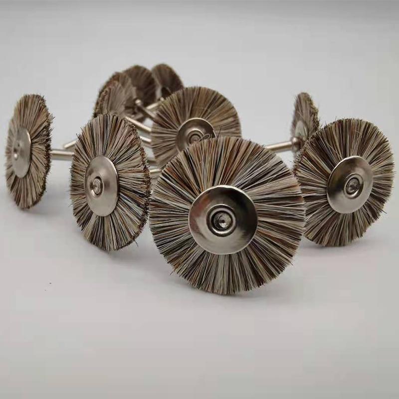 10Pcs/Bag 2.35mm Polishing Brush Wheel Dental Laboratory Lab White Goat And Horsehair Mix Rotary Tools Low Speed HP Shank