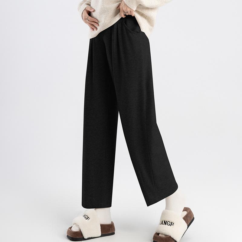 

Брюки для беременных весенне-осенние новые брюки из клейкого риса не сдавливают живот маленькие широкие брюки одежда для беременных осень S [Suitable for 80-45kg] черный серый