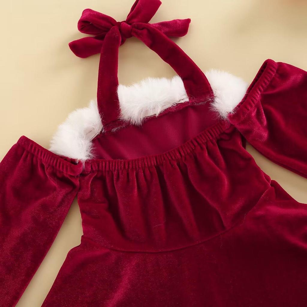 MISOAMISO Santa Santa Christmas Wine Santa Perfect for Christmas Parties and Recitals Children's Dress, Costume, Outfit, Fur, Red, Girls' Dress,