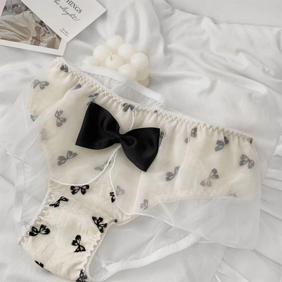 

Японський Сексуальний Стиль Милий Солодкий Бант Бавовняна Сітка Край Листка Лотоса Мила Середня Посадка Дівоча Білизна One Size