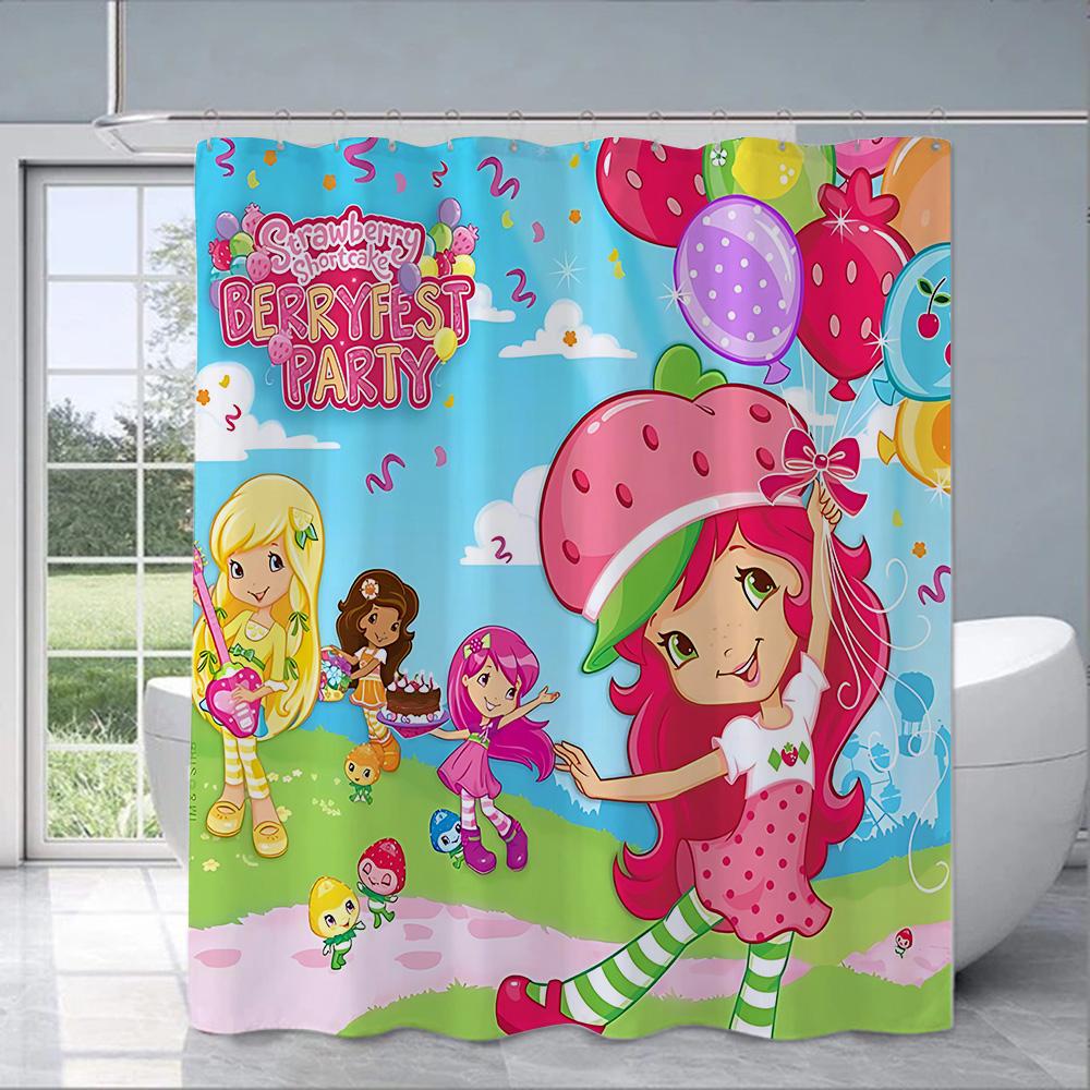 S-Strawberry Shortcake Exquisite Shower Curtain Waterproof Polyester Fabric Paint Bath Curtains Home Bathroom Decor Curtain