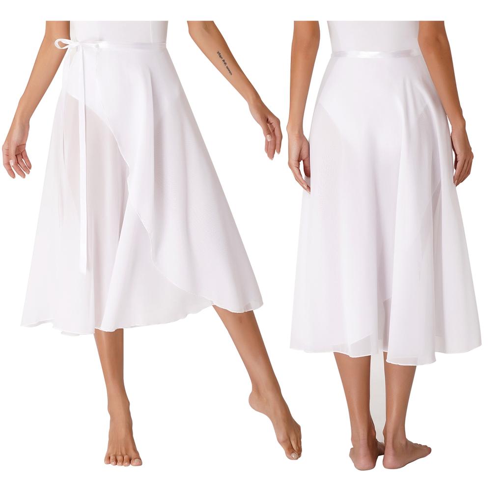 Women Girls Ballet Wrap Skirt Over Scarf Tutu Skirt Pull On Elastic Waist Sheer Dance Skirt